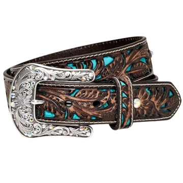 ARIAT Women's Floral Bling Belt - Genuine Leather Style