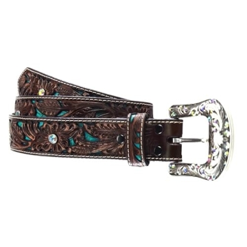 ARIAT Women's Floral Bling Belt - Genuine Leather Style