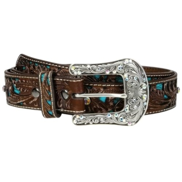 ARIAT Women's Floral Bling Belt - Genuine Leather Style