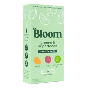 Bloom Greens and Superfoods Powder - Variety Pack (18 Packets) Probiotics for Digestive Health & Bloating Relief for Women, Digestive Enzymes Superfoods Gut Health