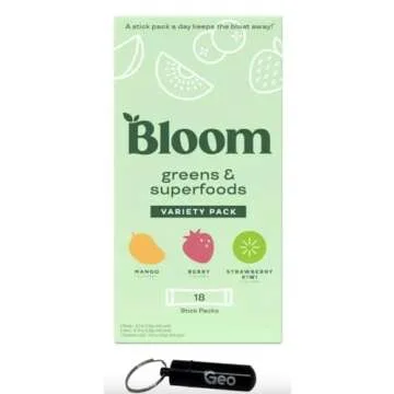 Bloom Greens and Superfoods Powder - Variety Pack (18 Packets) Probiotics for Digestive Health & Bloating Relief for Women, Digestive Enzymes Superfoods Gut Health