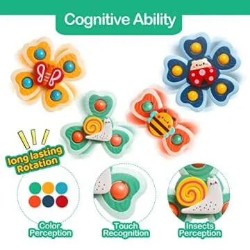 NAODONGLI Sensory Suction Cup Toys for 1 Year Old Boys Girls Baby Simple Dimple Fidget Spinner Toys 2-4,6-12,12-18 Months Toddlers Baby Bath Travel Toys for Easter Birthday