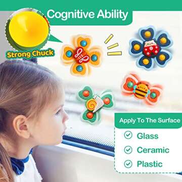 NAODONGLI Sensory Suction Cup Toys for 1 Year Old Boys Girls Baby Simple Dimple Fidget Spinner Toys 2-4,6-12,12-18 Months Toddlers Baby Bath Travel Toys for Easter Birthday