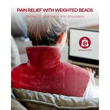 Heating Pad for Neck and Shoulders and Back, Comfytemp FSA HSA Eligible Weighted Electric Heat Pad for Pain Relief, 2.6lb Large Heated Wrap, 9 Heat Settings, 11 Auto-Off, Women Men Birthday Gifts Red