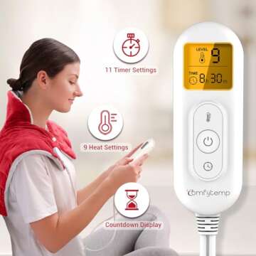 Heating Pad for Neck and Shoulders and Back, Comfytemp FSA HSA Eligible Weighted Electric Heat Pad for Pain Relief, 2.6lb Large Heated Wrap, 9 Heat Settings, 11 Auto-Off, Women Men Birthday Gifts Red