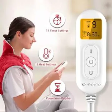 Heating Pad for Neck and Shoulders and Back, Comfytemp FSA HSA Eligible Weighted Electric Heat Pad for Pain Relief, 2.6lb Large Heated Wrap, 9 Heat Settings, 11 Auto-Off, Women Men Birthday Gifts Red