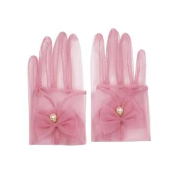 QRBTSCL Women's Bow Tea Party Gloves Sheer Gloves Elegant Mesh Short Gloves Wedding Bridesmaids Prom Evening Opera Gloves Yellow