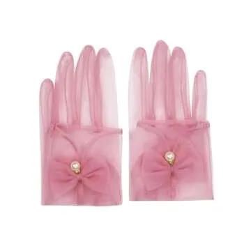 QRBTSCL Women's Bow Tea Party Gloves Sheer Gloves Elegant Mesh Short Gloves Wedding Bridesmaids Prom Evening Opera Gloves Yellow