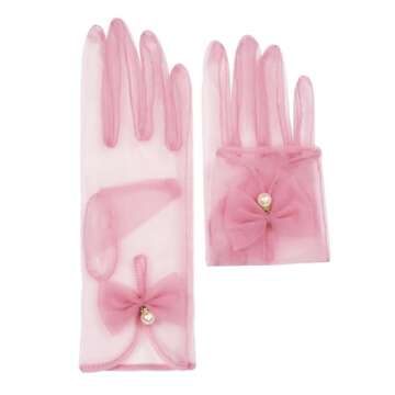 QRBTSCL Women's Bow Tea Party Gloves Sheer Gloves Elegant Mesh Short Gloves Wedding Bridesmaids Prom Evening Opera Gloves Yellow