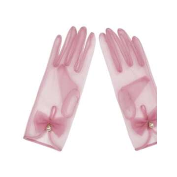 QRBTSCL Women's Bow Tea Party Gloves Sheer Gloves Elegant Mesh Short Gloves Wedding Bridesmaids Prom Evening Opera Gloves Yellow