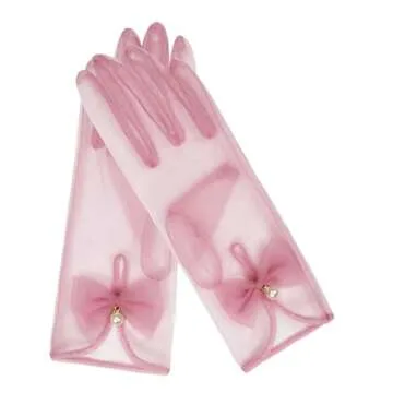 QRBTSCL Women's Bow Tea Party Gloves Sheer Gloves Elegant Mesh Short Gloves Wedding Bridesmaids Prom Evening Opera Gloves Yellow