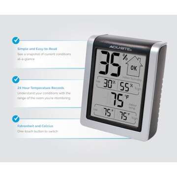 AcuRite Wireless Digital Indoor Thermometer and Hygrometer Monitor for Inside Temperature and Humidity Measurements (00613)