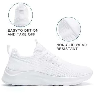 WOHHHW Women Walking Shoes Ladies Running Sneakers Breathable Mesh Sports Shoes Casual Lightweight Gym Lace up Sneakers Fitness Athletic Slip On Comfortable White US Size 8
