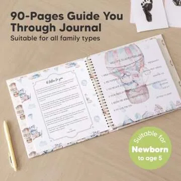 First 5 Years Baby Memory Book for Boys & Girls - 90 Pages Keepsake Journal, Minimalist Photo Album ...