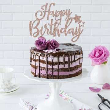 Happy Birthday Cake Topper Rose Gold Happy Birthday Cake Toppers, Rose Gold Happy Birthday Sign for ...