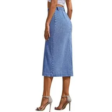 Versatile Blue Midi Jean Skirt for Women with Button Closure