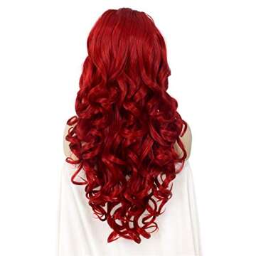 IMSTYLE Lace Front Wigs Long Wavy Synthetic Wig for Women Natural Hairline Mera Cosplay Party Halloween Heat Resistant Hair 26inch (Red #3100) (Red)