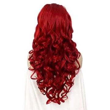 IMSTYLE Lace Front Wigs Long Wavy Synthetic Wig for Women Natural Hairline Mera Cosplay Party Halloween Heat Resistant Hair 26inch (Red #3100) (Red)