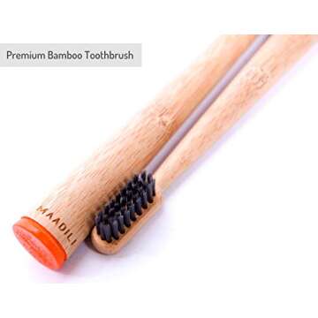 Natural Charcoal Bamboo Toothbrush - Soft Medium Charcoal Bristle - Pack of 4 Toothbrushes - BPA Fre...