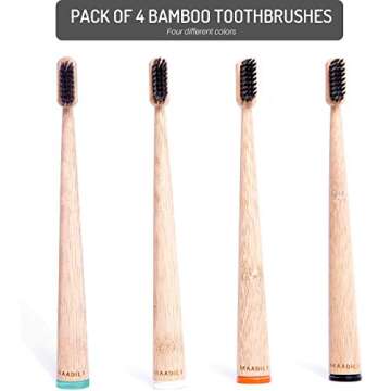 Natural Charcoal Bamboo Toothbrush - Soft Medium Charcoal Bristle - Pack of 4 Toothbrushes - BPA Free Bristles - Non Electric Toothbrush: 100% Eco Friendly - Zero waste product
