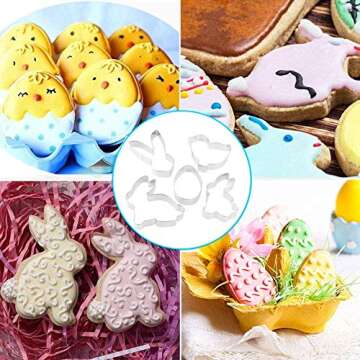 Spring Easter Cookie Cutters - 5 Stainless Steel 3D Cutters Molds Shapes for Making Muffins, Biscuits, Sandwiches, Bread, etc.…