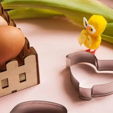 Spring Easter Cookie Cutters - 5 Stainless Steel 3D Cutters Molds Shapes for Making Muffins, Biscuits, Sandwiches, Bread, etc.…