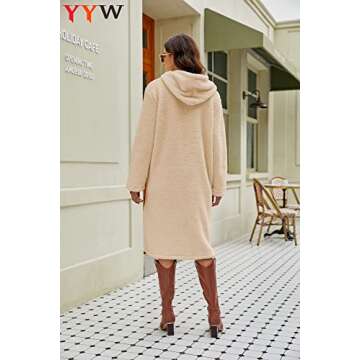 YYW Women's Long Hooded Fleece Coat with Pockets