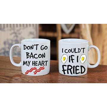 AW Fashions Don't Go Bacon My Heart, Could't If I Fried - Funny Couple Mug - (2) 11OZ Coffee Mug - Funny Mug Gift Set - Mugs For Husband and Wife His And Her Gifts