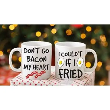 AW Fashions Don't Go Bacon My Heart, Could't If I Fried - Funny Couple Mug - (2) 11OZ Coffee Mug - Funny Mug Gift Set - Mugs For Husband and Wife His And Her Gifts