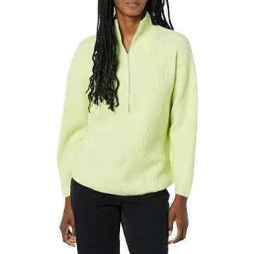 Amazon Essentials Women's Sweaters, Dressy Casual, Mid Gauge Stretch, Half Zip, Polo Collar, Bright Olive Green, Large