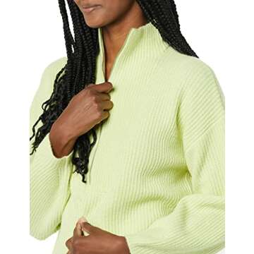 Amazon Essentials Women's Sweaters, Dressy Casual, Mid Gauge Stretch, Half Zip, Polo Collar, Bright Olive Green, Large