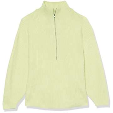 Amazon Essentials Women's Sweaters, Dressy Casual, Mid Gauge Stretch, Half Zip, Polo Collar, Bright Olive Green, Large