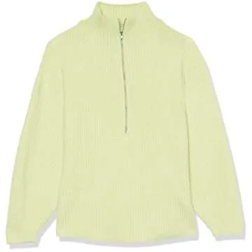 Amazon Essentials Women's Sweaters, Dressy Casual, Mid Gauge Stretch, Half Zip, Polo Collar, Bright Olive Green, Large