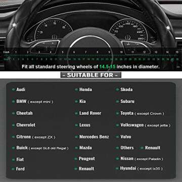 Xizopucy Diamond Leather Bling Steering Wheel Cover, Universal Car Steering Wheel Protector with Crystal Rhinestones Anti-Slip Soft Interior Accessories for Women and Girl Fit 15 inch -Black