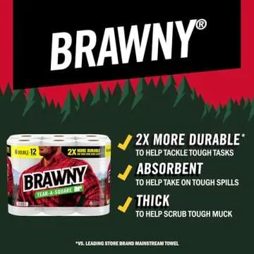 Brawny Tear-A-Square Paper Towels, 12 Double Rolls = 24 Regular Rolls, 3 Sheet Sizes (Quarter, Half,...