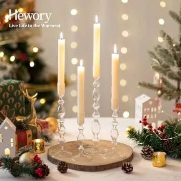 Hewory Glass Candle Holder Set: 4PCS Clear Glass Candlestick Holders Vintage Taper Candle Holders fo...