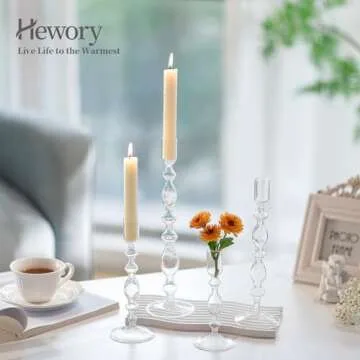 Hewory Glass Candle Holder Set: 4PCS Clear Glass Candlestick Holders Vintage Taper Candle Holders for Candlesticks, Unique Candle Sticks Holder Decor for Table Dinner Festival Events Decorations