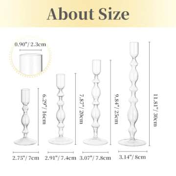 Hewory Glass Candle Holder Set: 4PCS Clear Glass Candlestick Holders Vintage Taper Candle Holders for Candlesticks, Unique Candle Sticks Holder Decor for Table Dinner Festival Events Decorations