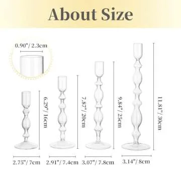 Hewory Glass Candle Holder Set: 4PCS Clear Glass Candlestick Holders Vintage Taper Candle Holders for Candlesticks, Unique Candle Sticks Holder Decor for Table Dinner Festival Events Decorations