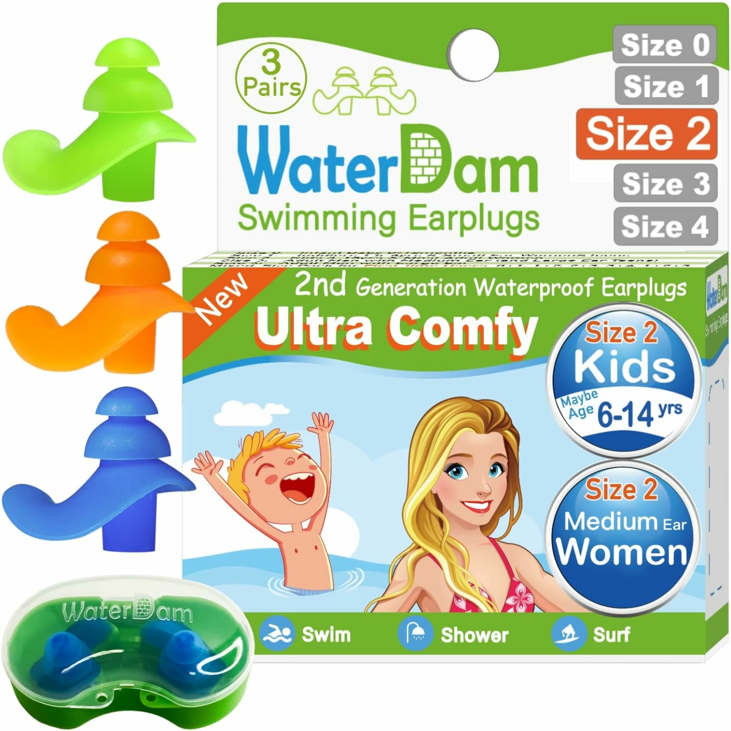 WaterDam Waterproof Ear Plugs for Swimmer's Ear Prevention