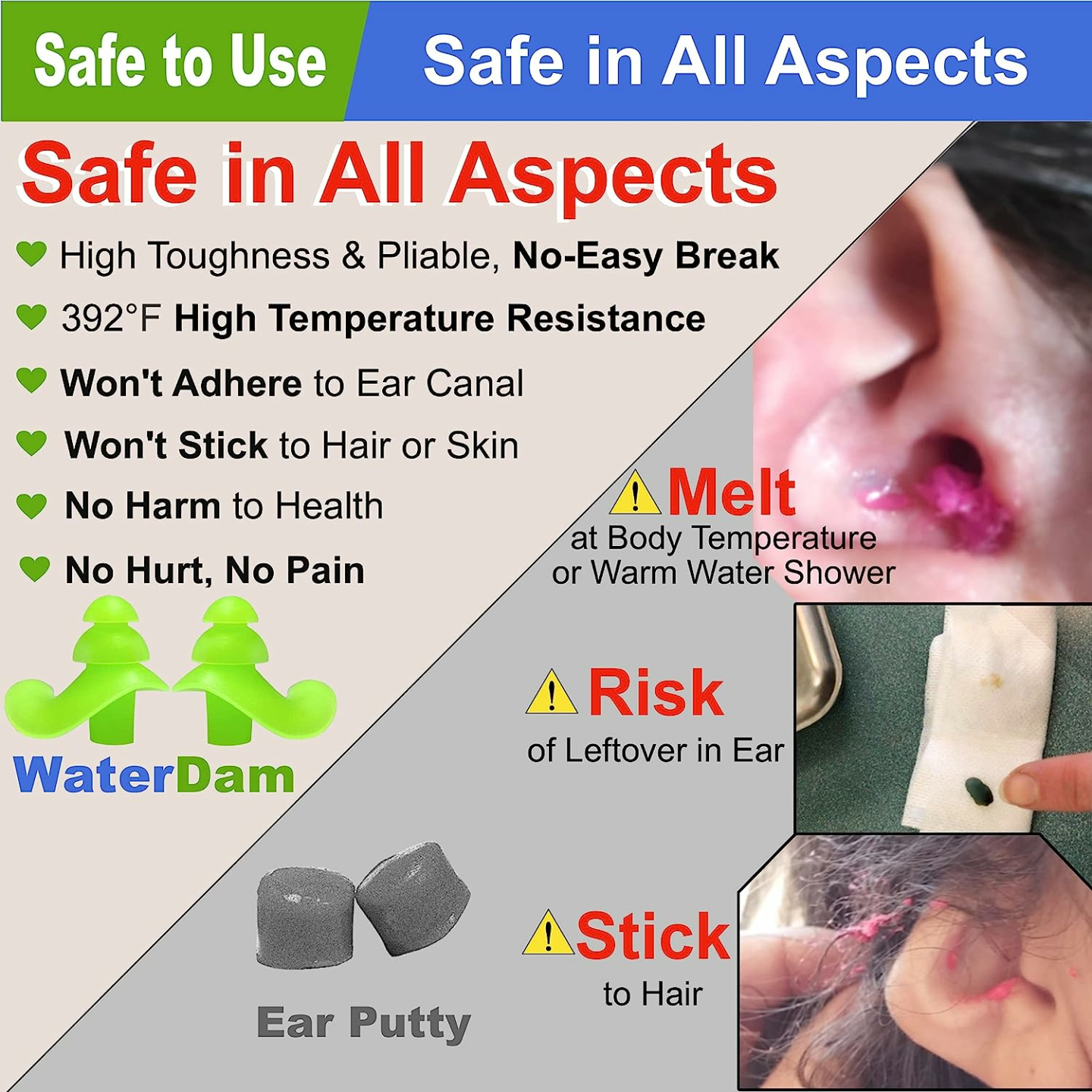 WaterDam Waterproof Ear Plugs for Swimmer's Ear Prevention