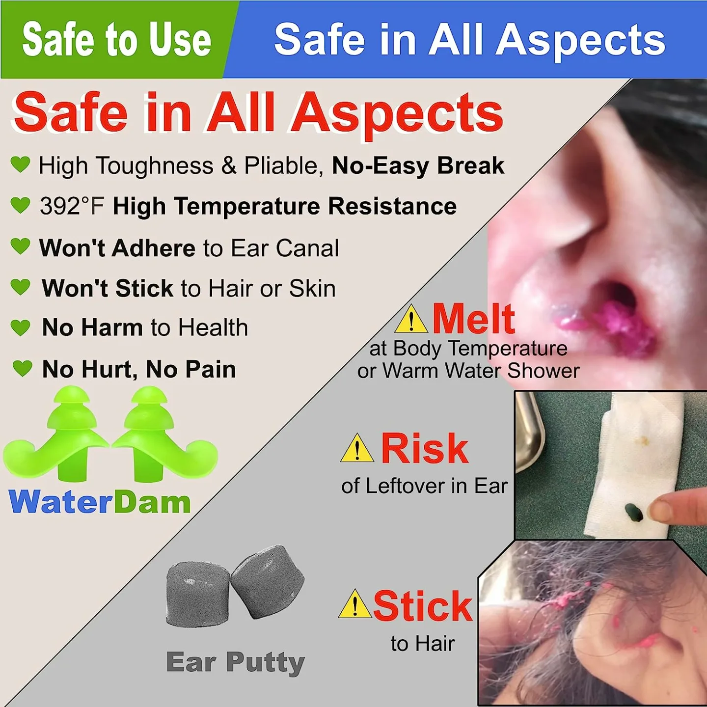 WaterDam Waterproof Ear Plugs for Swimmer's Ear Prevention