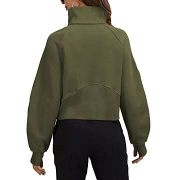 Womens Sweatshirts Half Zipper Crop Pullover Funnel Neck Fleece Lined Zip Up Long Sleeve Tops Thumb ...