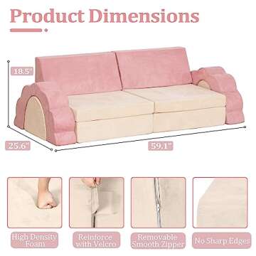 LOAOL Kids Couch, Modular Kids Play Couch, Multifunctional Foam Toddler Couch for Playroom, Imaginat...