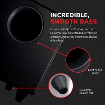 Audioengine S8 Powered Subwoofer Speaker - 250W 8-inch Home Woofer with Built-in Amplifier and Dual Audio Inputs for Home Audio