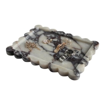 Natural Calacatta Viola Scalloped Marble Tray 10.8"x8", Luxury Vanity Tray for Bathroom Kitchen Coun...