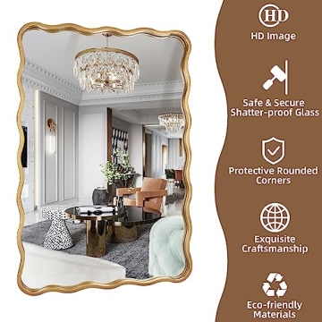 Stunning 24x36 Inch Gold Ripple Bathroom Mirror