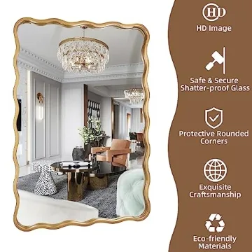 Stunning 24x36 Inch Gold Ripple Bathroom Mirror