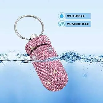 Portable Pill Case Pill Container Waterproof Pill Holder with Keychain Bling Pill Box Medicine Dispenser Bottle Storage for Outdoor Camping Travel (Pink)
