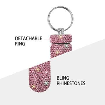 Portable Pill Case Pill Container Waterproof Pill Holder with Keychain Bling Pill Box Medicine Dispenser Bottle Storage for Outdoor Camping Travel (Pink)